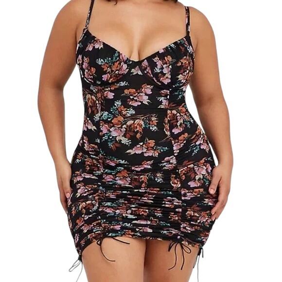 Torrid Black Floral Mesh Ruched Underwire Bodycon Mini Dress Plus Size 2 - Picture 1 of 13